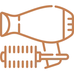 Symbol eines Haartrockners mit einer Lockenwicklerrolle